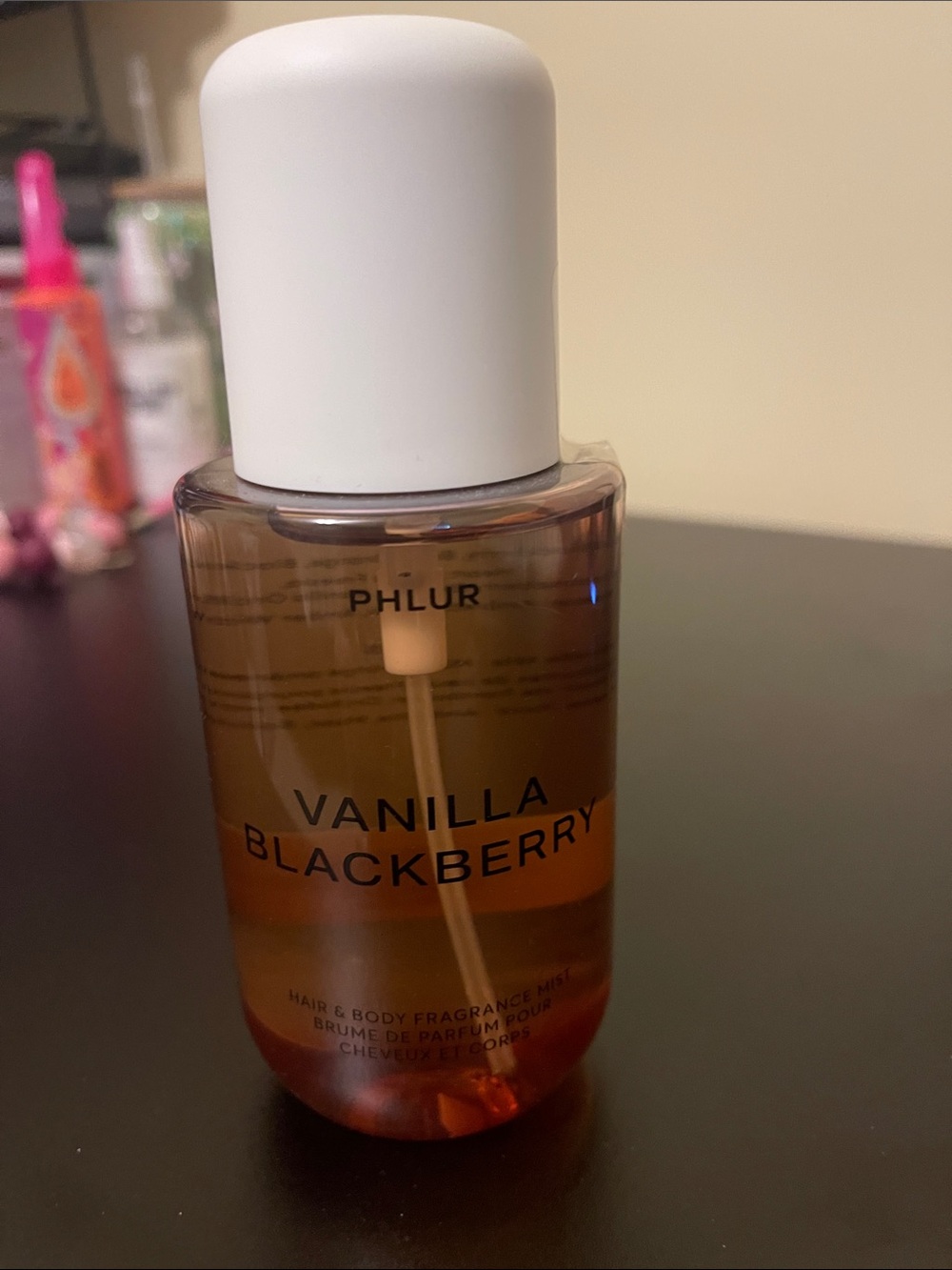 Phlur Vanilla Blackberry Hair & Body Fragrance Mist — Amber & White Bottle